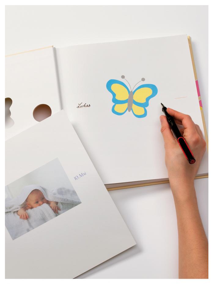 Butterfly Babyalbum - 28x30,5 cm (60 Hvide sider / 30 blade)