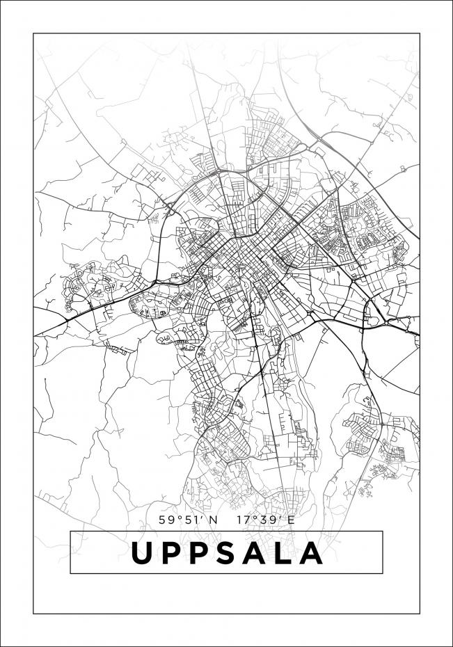 Kort - Uppsala - Hvid Plakat