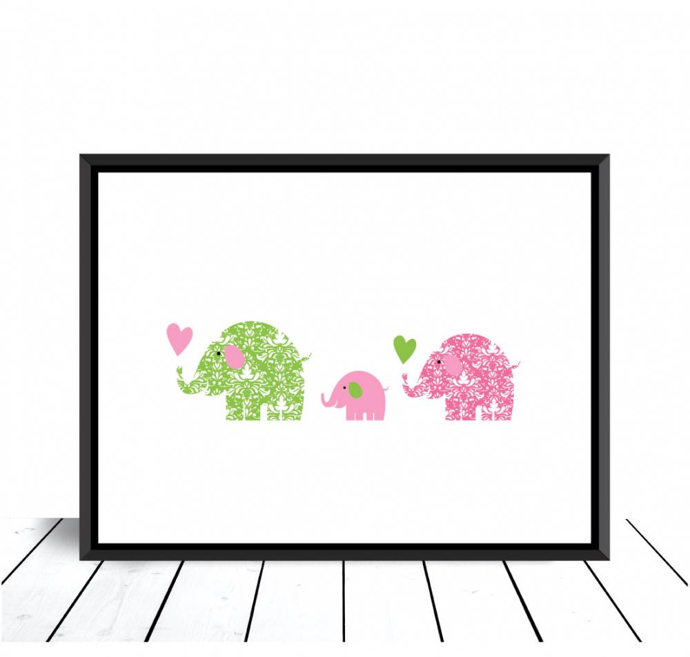 Elefantfamilie - Rosa/Grn