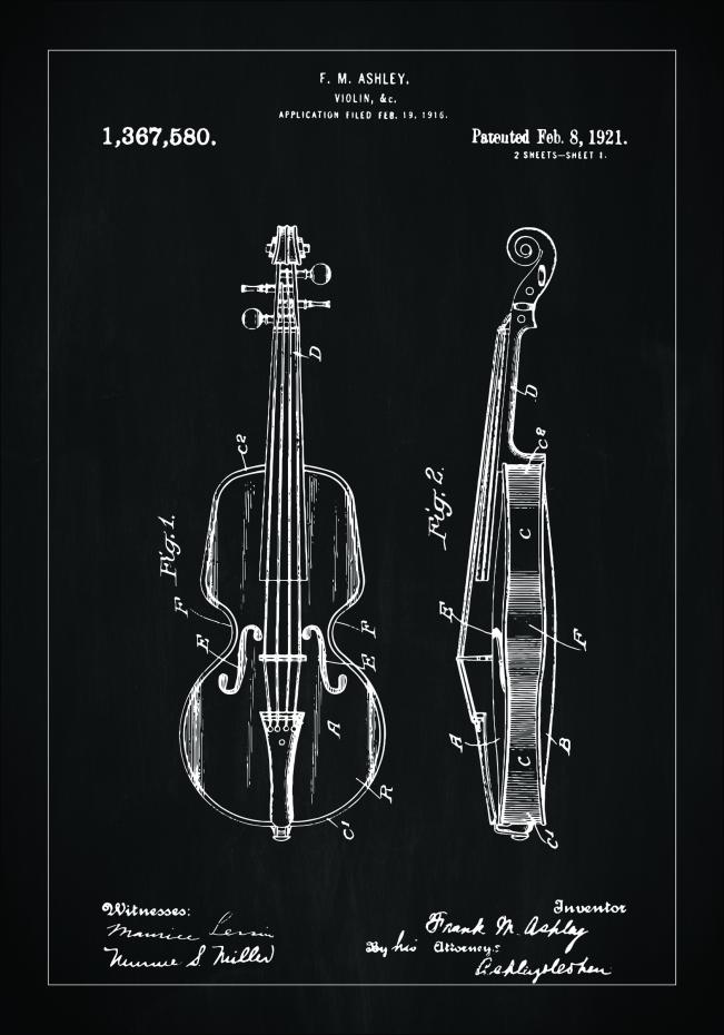 Patenttegning - Violin - Sort