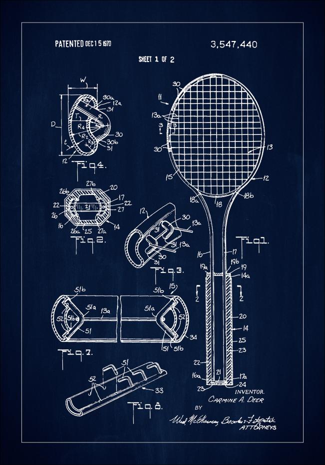 Patent Print - Tennis Racket - Blue Plakat