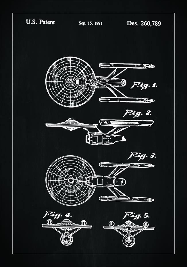 Patenttegning - Star Trek - USS Enterprise - Sort