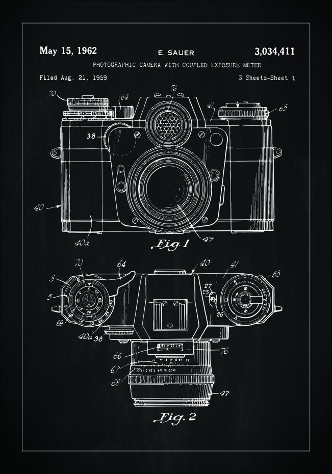 Patenttegning - Kamera I - Sort Plakat