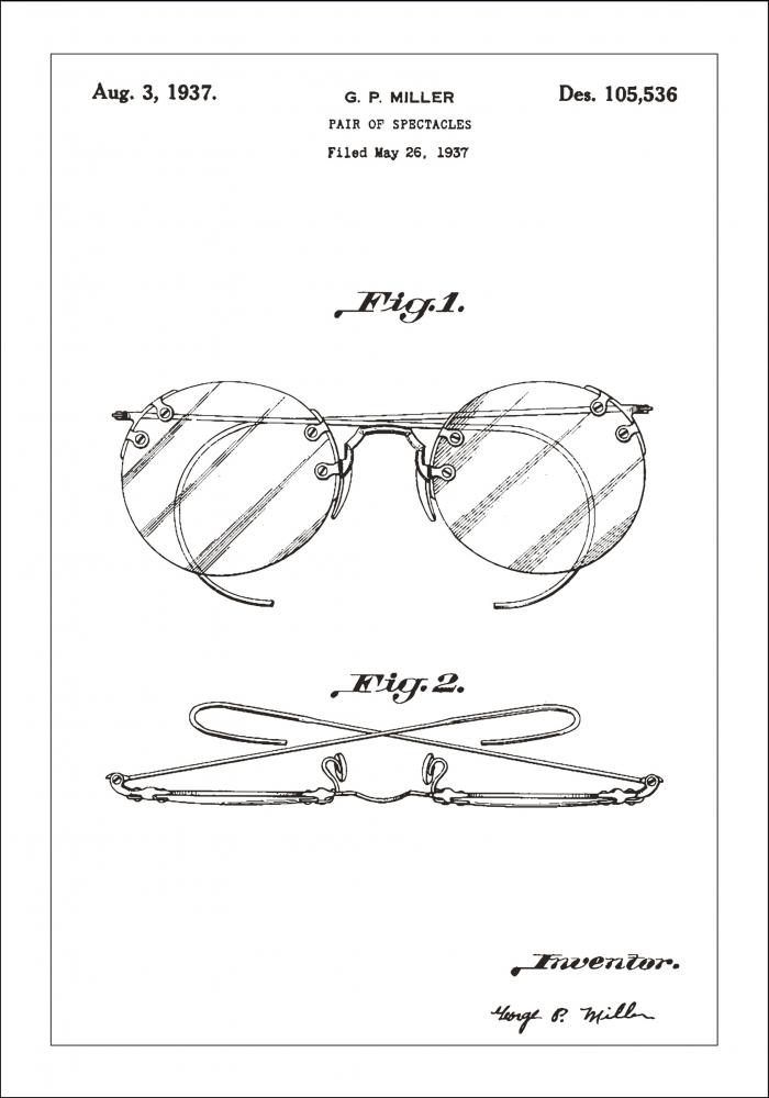 Patenttegning - Briller A - Hvid Plakat