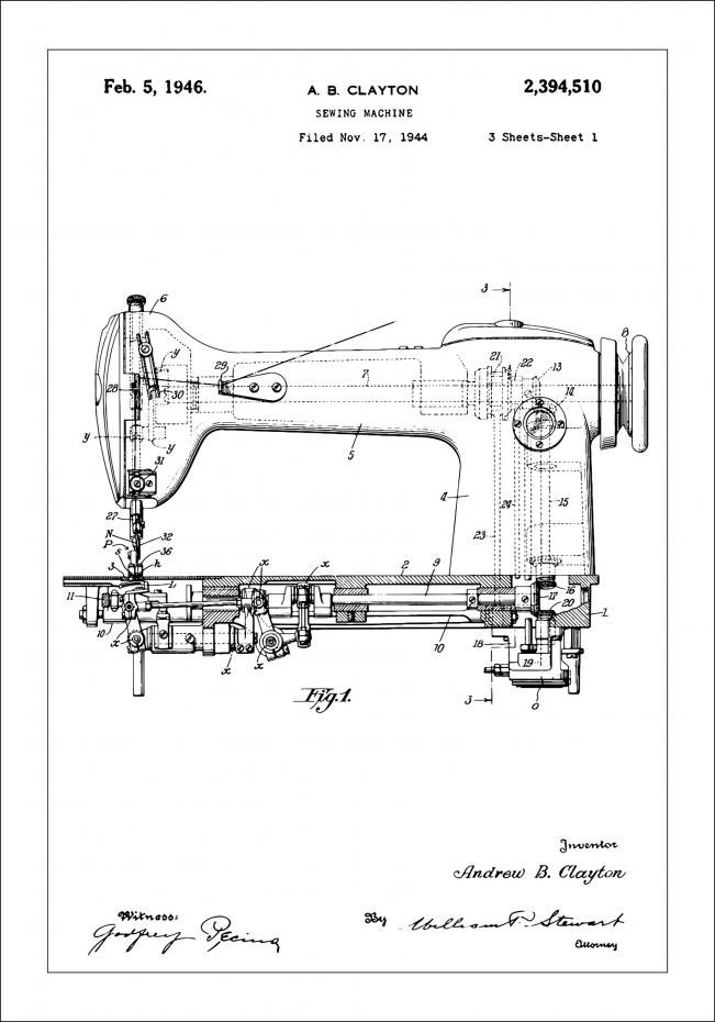 Patenttegning - Symaskine I Plakat