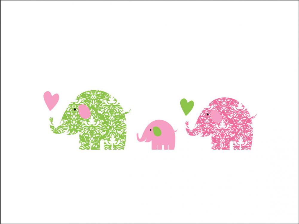 Elefantfamilie - Rosa/Grn
