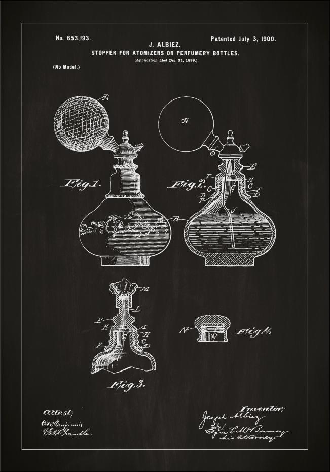 Patenttegning - Parfumeflaske A - Sort Plakat