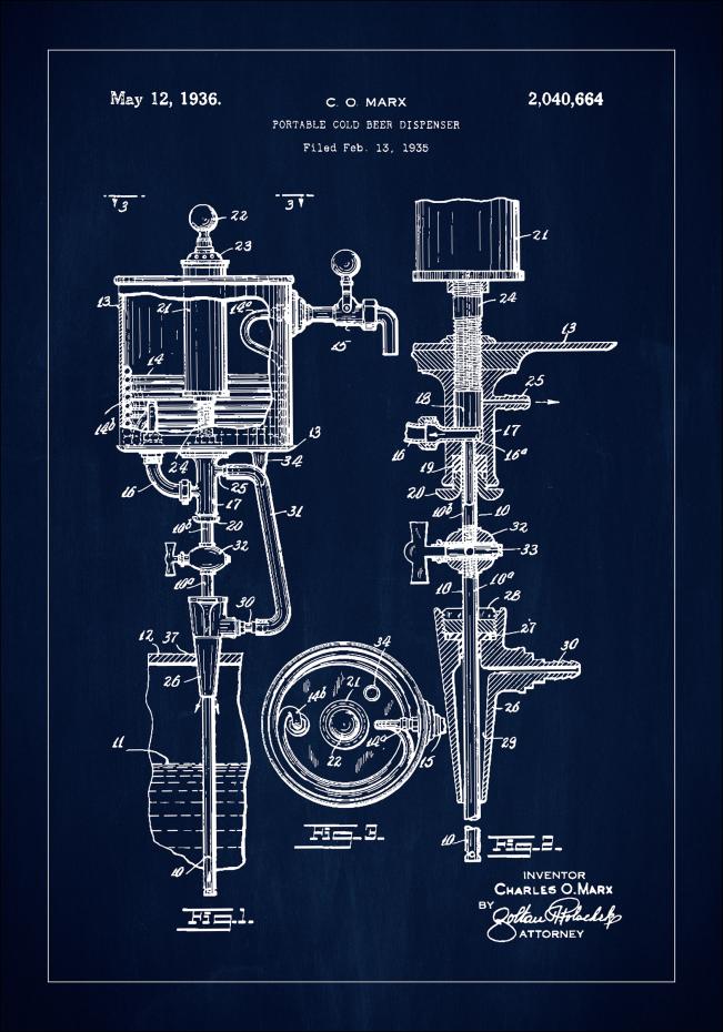Patent Print - Portable Cold Beer Dispenser - Blue Plakat