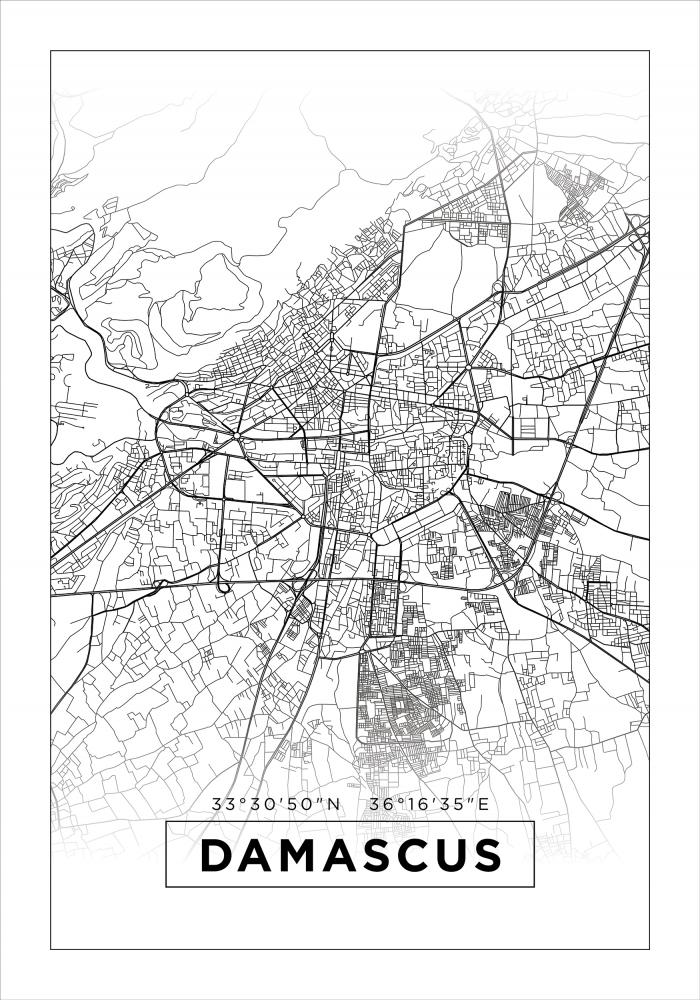 Kort - Damascus - Hvid Plakat