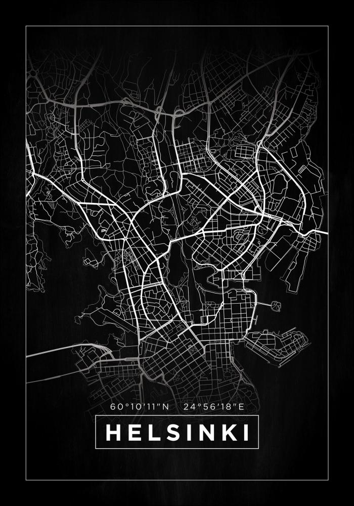 Kort - Helsinki - Sort Plakat