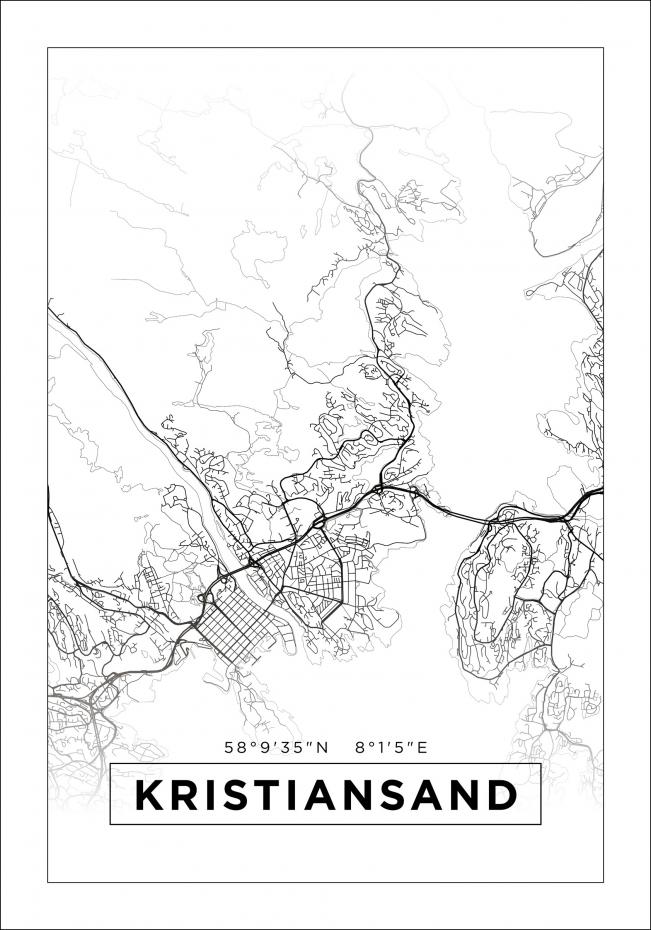 Kort - Kristiansand - Hvid Plakat
