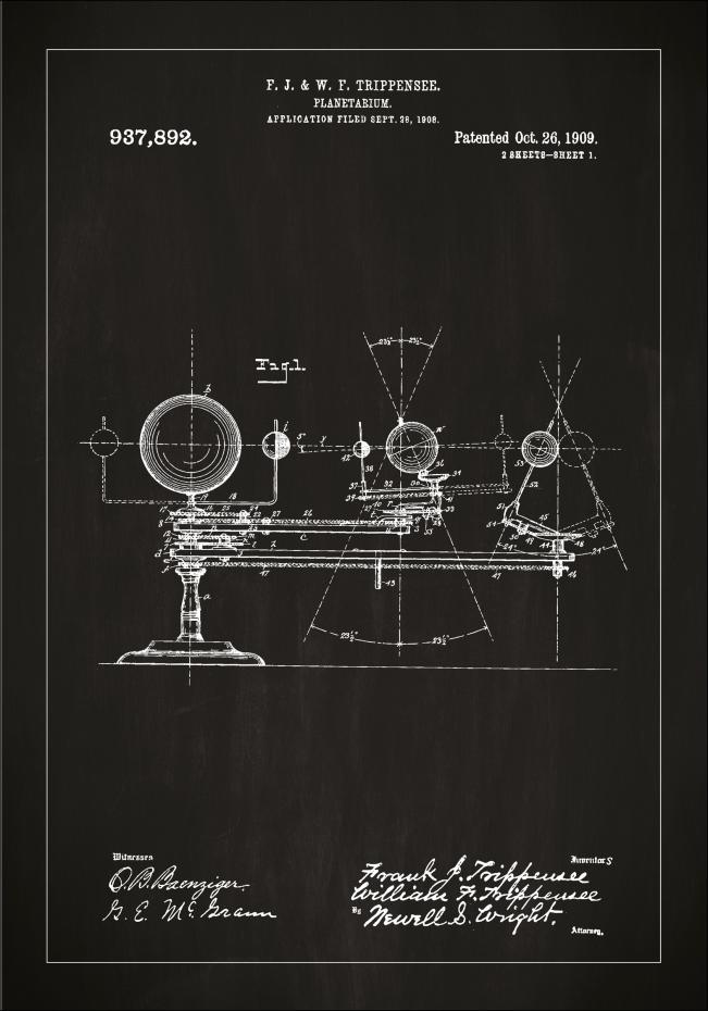 Patenttegning - Planetarium - Sort