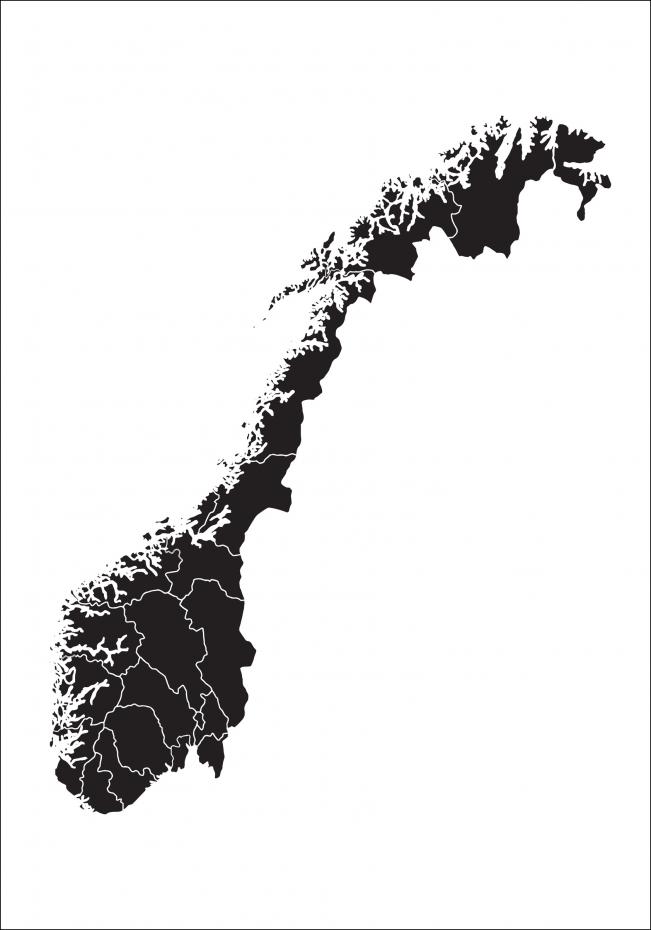 Kort - Norge - Sort Plakat