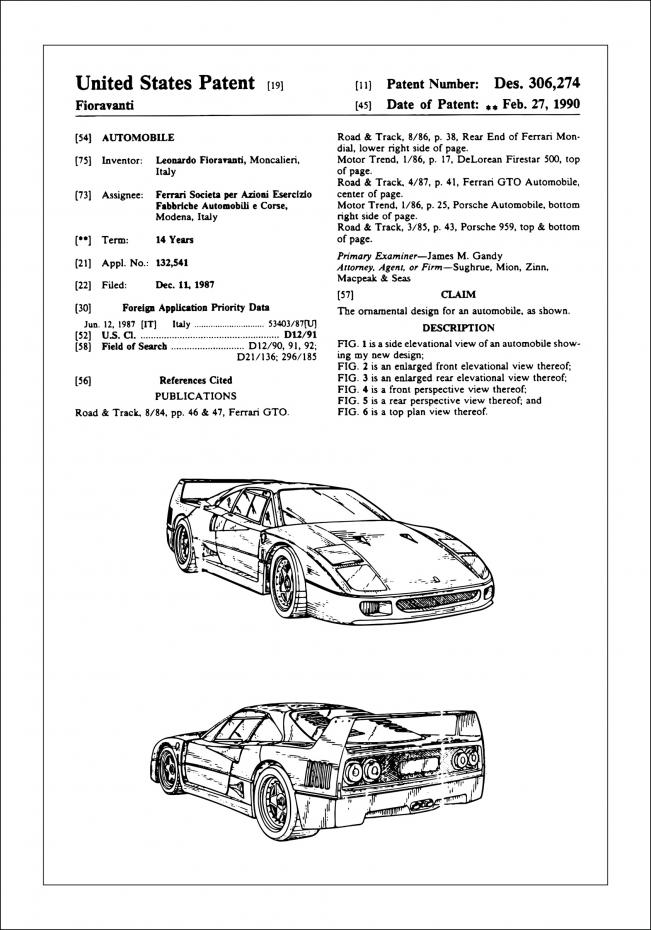 Patenttegning - Ferrari F40 I