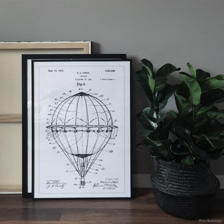 Patenttegning - Luftballon - Hvid Plakat