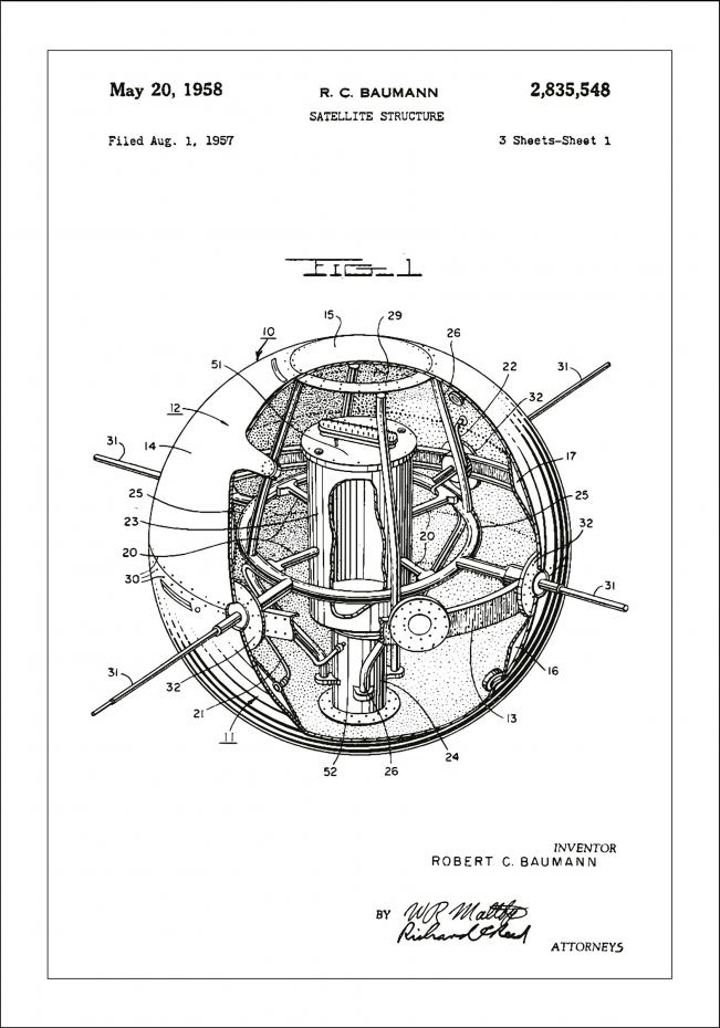 Patenttegning - Satellit - Hvid