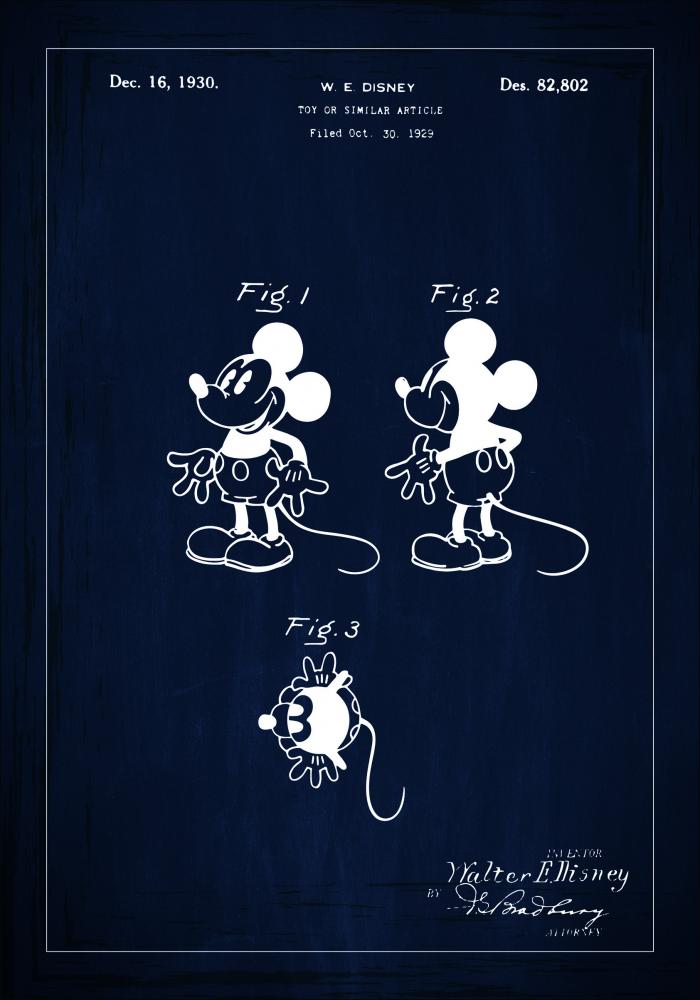 Patenttegning - Disney - Mickey Mouse - Bl Plakat