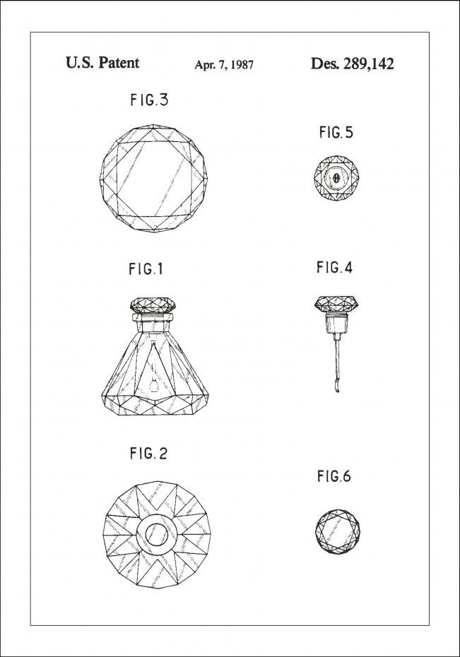 Patenttegning - Parfumeflaske B - Hvid Plakat